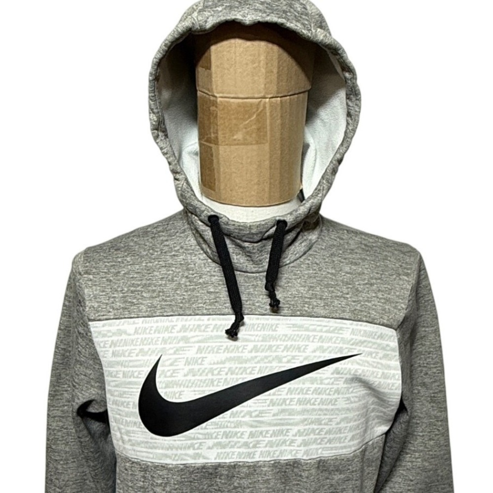 *Nike Hoodie Men Medium Gray Pullover Therma Dri-FIT GFX 2 Swoosh Graphic Fleece